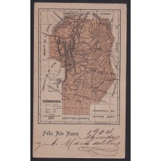 ARGENTINA ENTERO POSTAL GJ TAR-40-C TARJETA POSTAL MAPA DE CORDOBA USADO CON MATASELLO QUILMES U$ 30